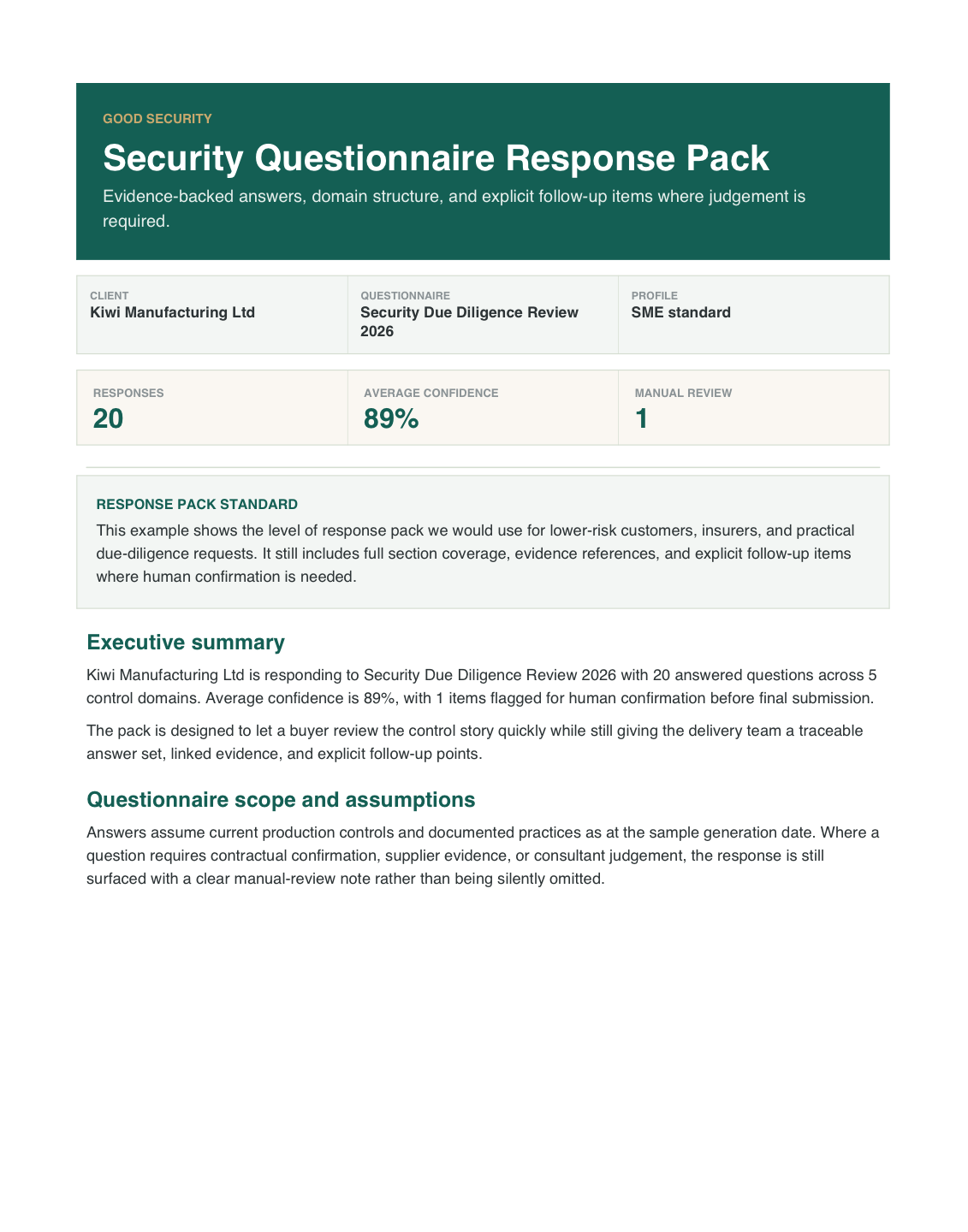 SME Questionnaire Response Sample preview